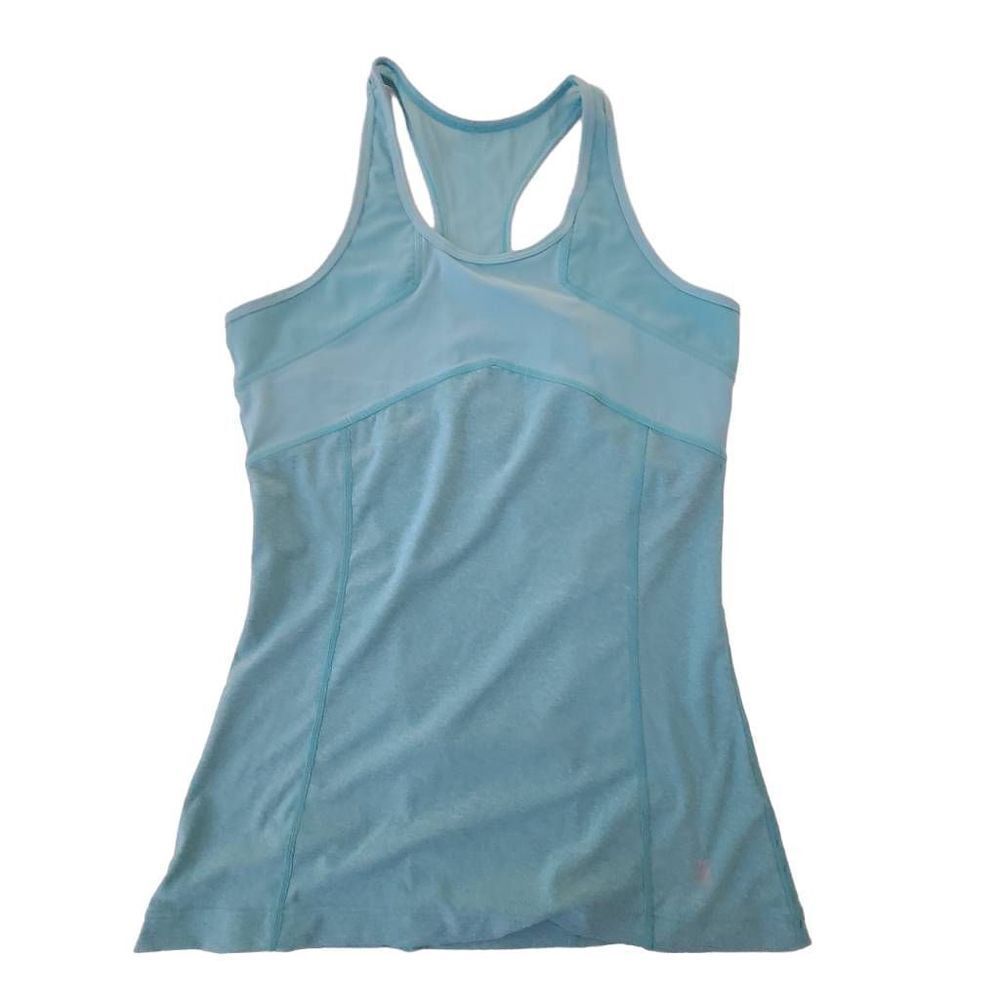 MPG Womens Silver Ruffled Trim Sleeveless Athletic Tank Top Aqua Size Medium